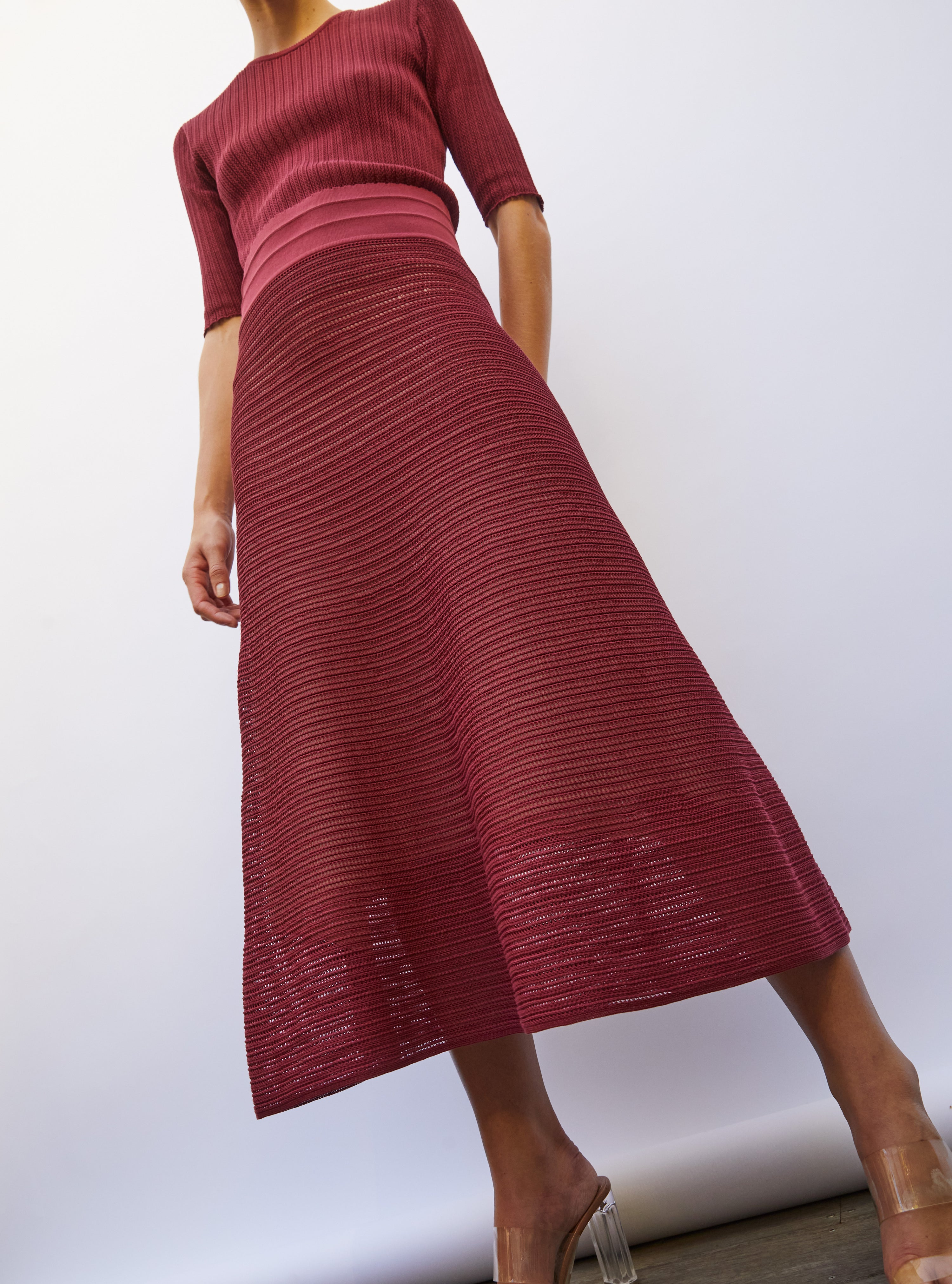 Jupe longue maille pointelle rouge brûlé - Vêtement de luxe maille