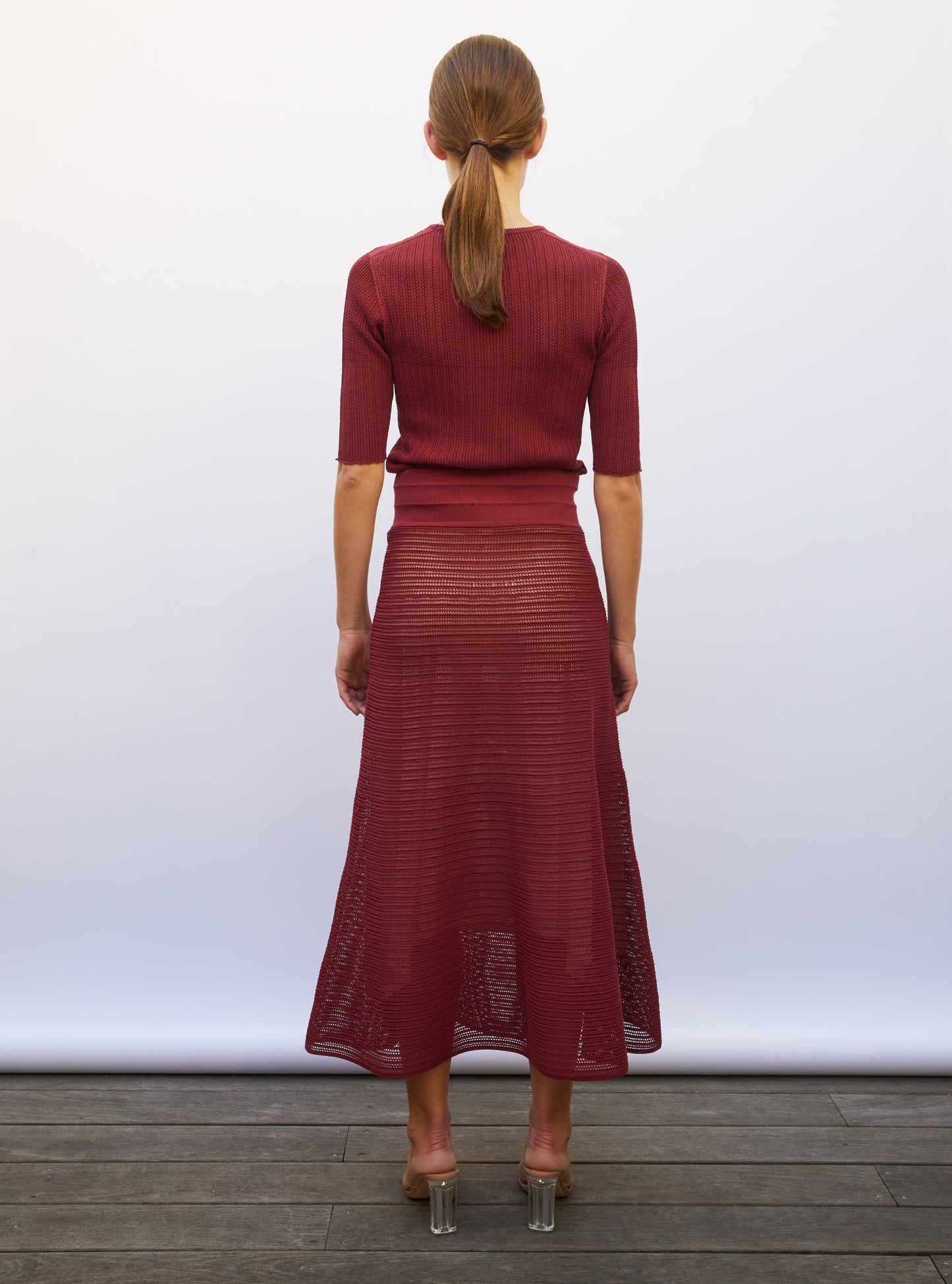 Jupe longue maille pointelle rouge brûlé - Jupe de luxe