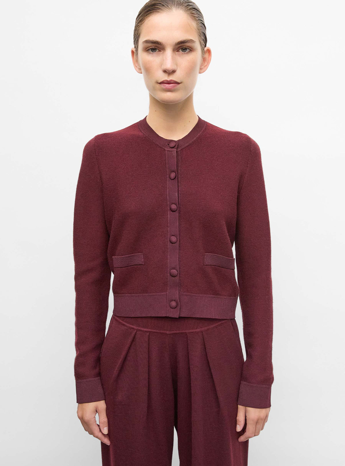 Cardigan maille point mousse Amarante - Vêtement en maille de luxe Molli