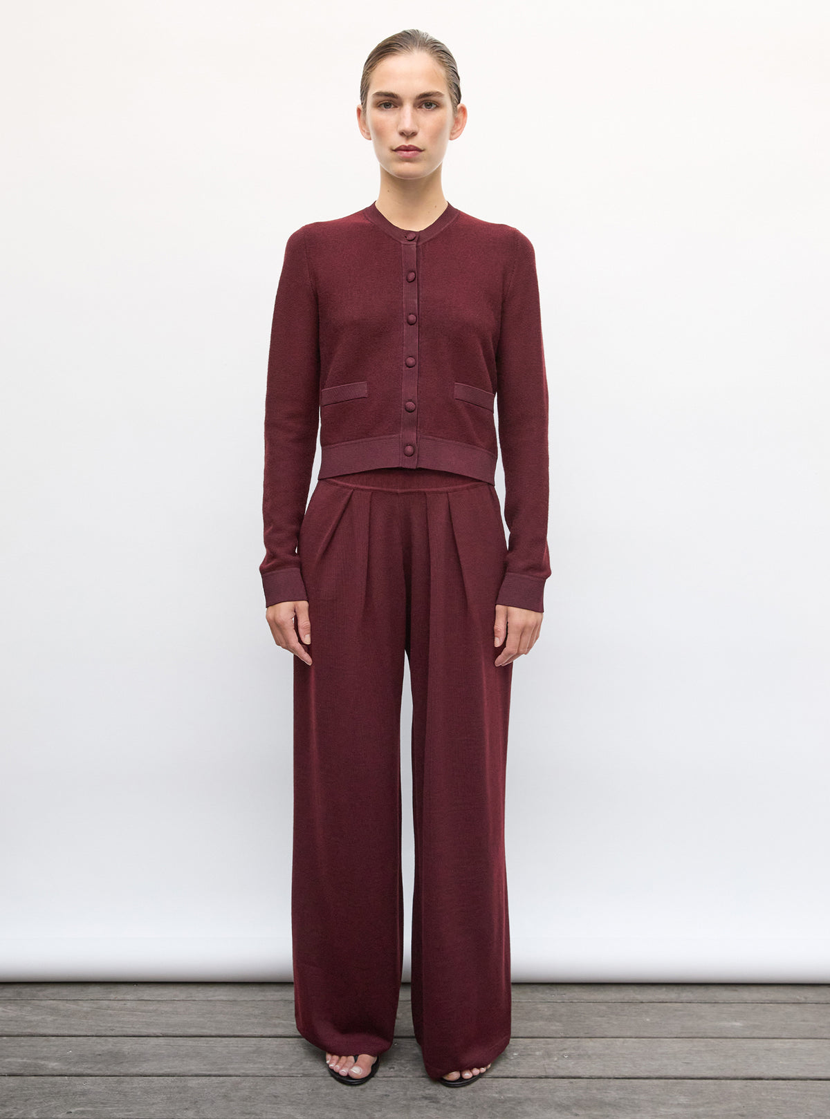Cardigan de luxe femme - Cardigan maille point mousse Amarante