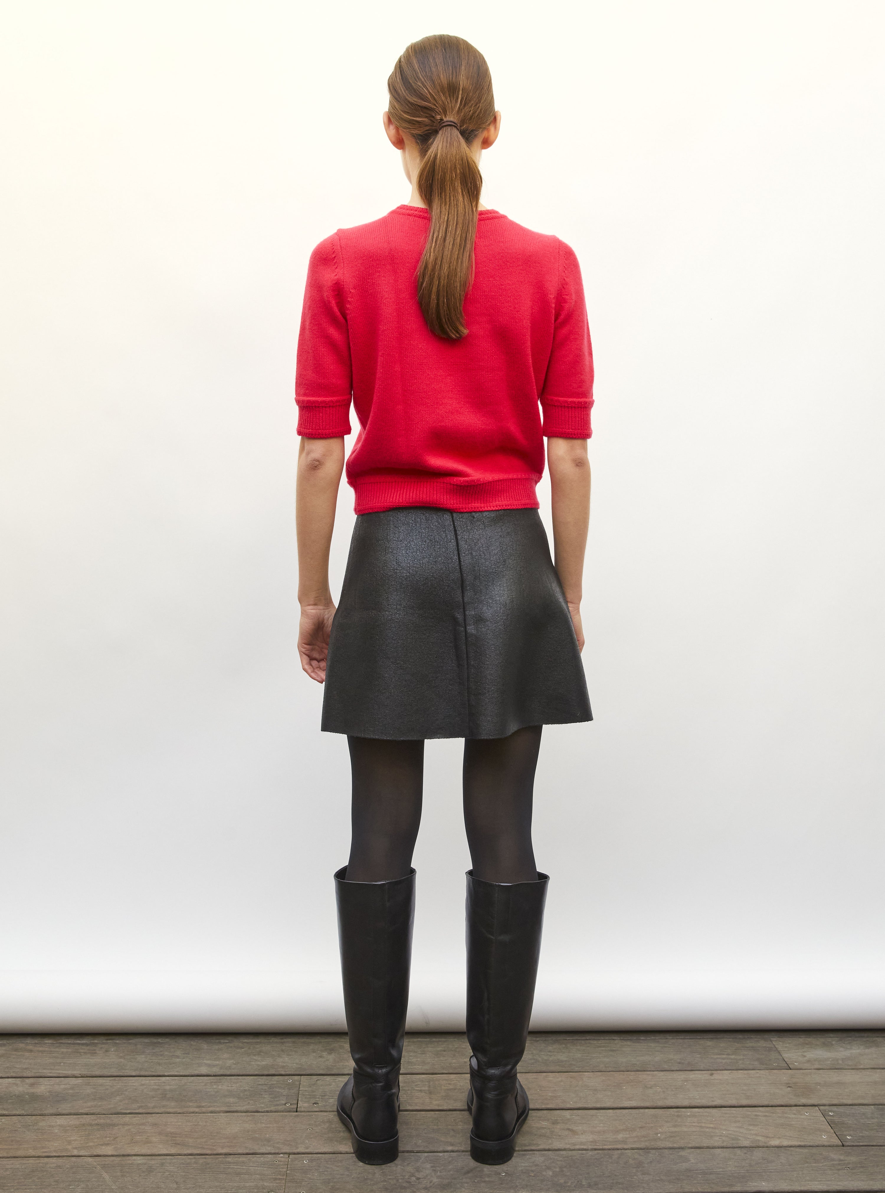 Top de luxe femme - Top maille manches coudes rouge lady