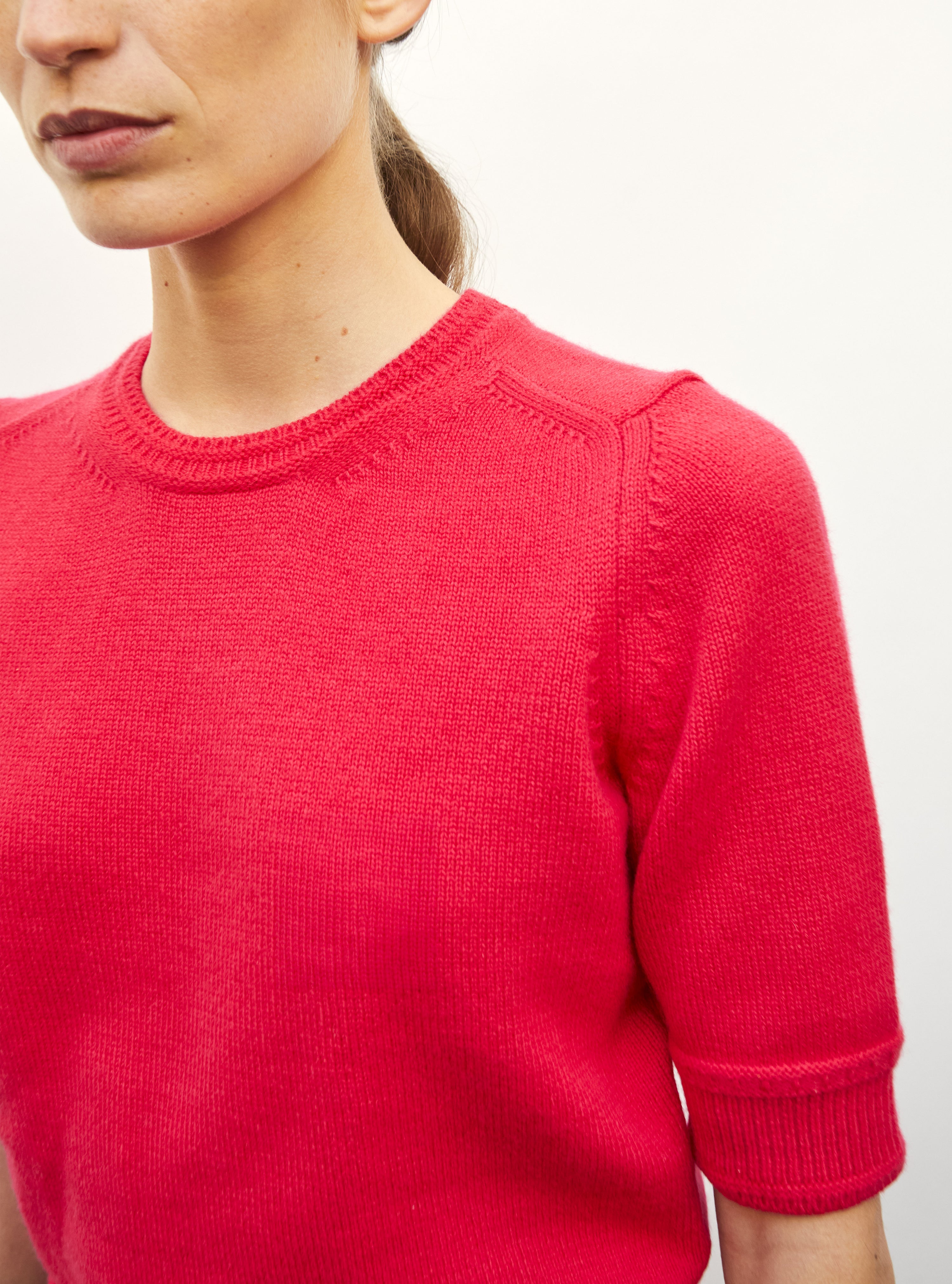 Top en maille de luxe Molli - Top maille manches coudes rouge lady