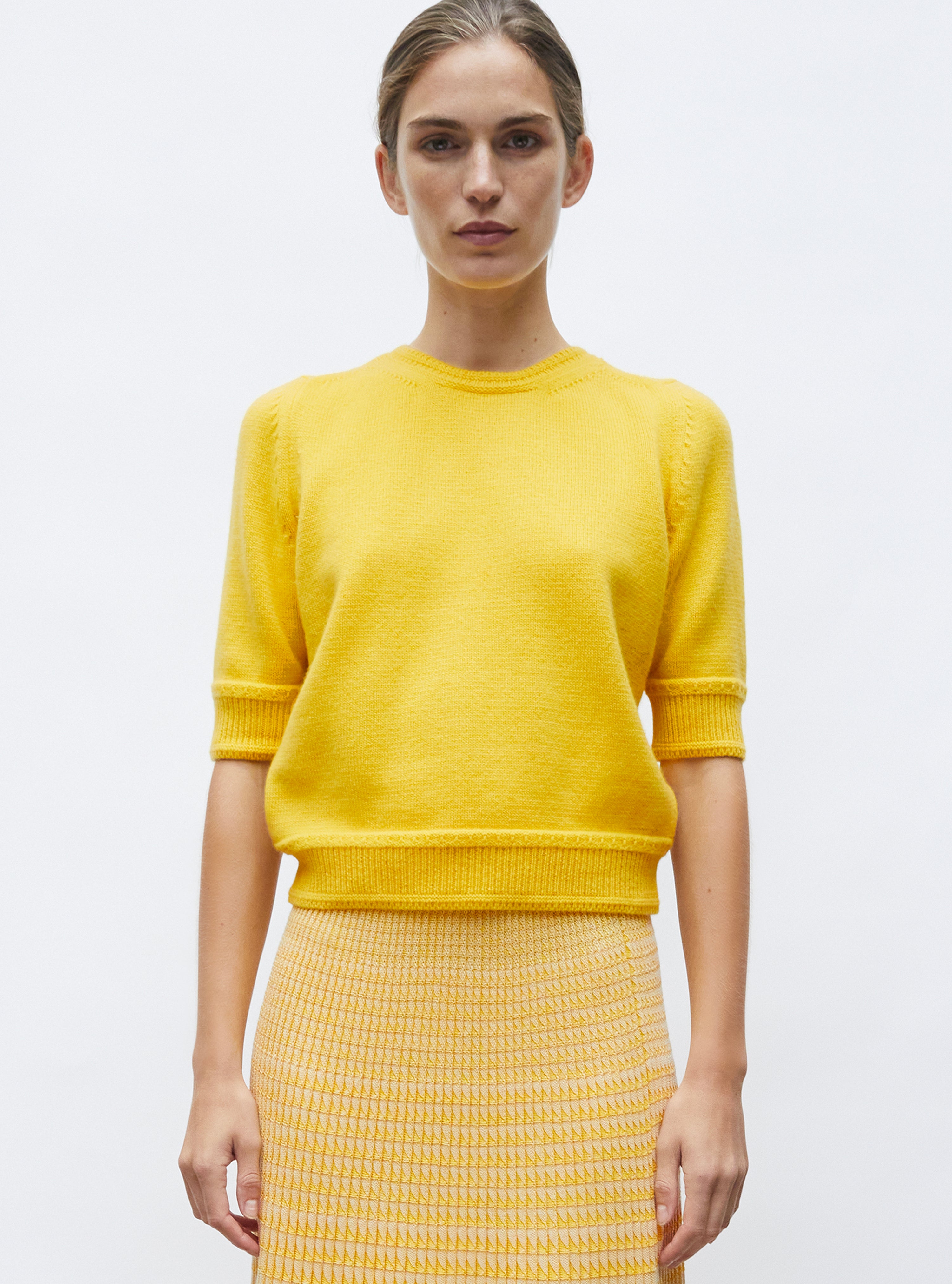 Top maille manches coudes soleil - Vêtement en maille de luxe Molli