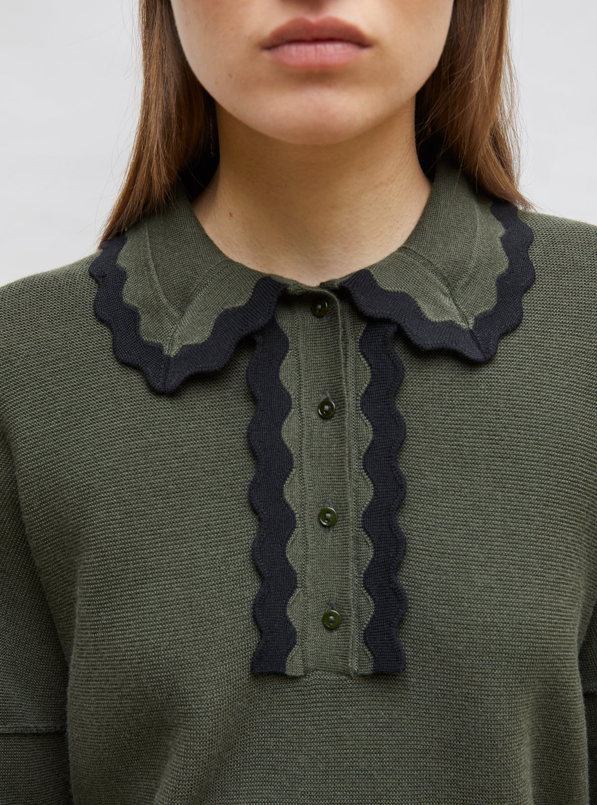 Chemise maille col croquet kaki - Chemise de luxe