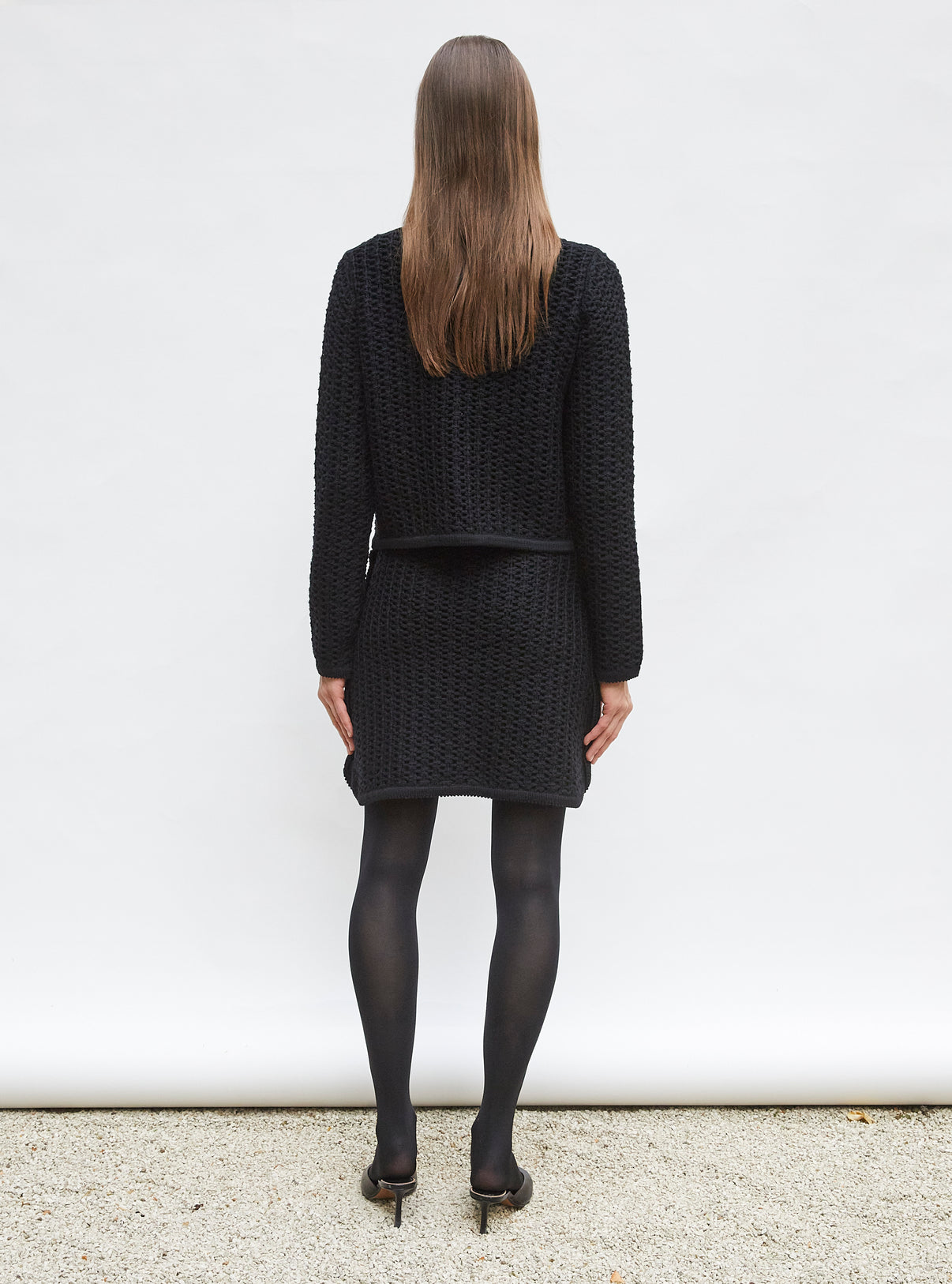 Jupe courte maille tweedée Noir profond - Vêtement en maille de luxe femme