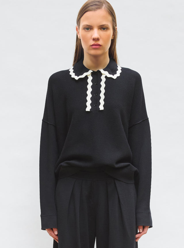 knit shirt rick-rack edged collar - Image principale