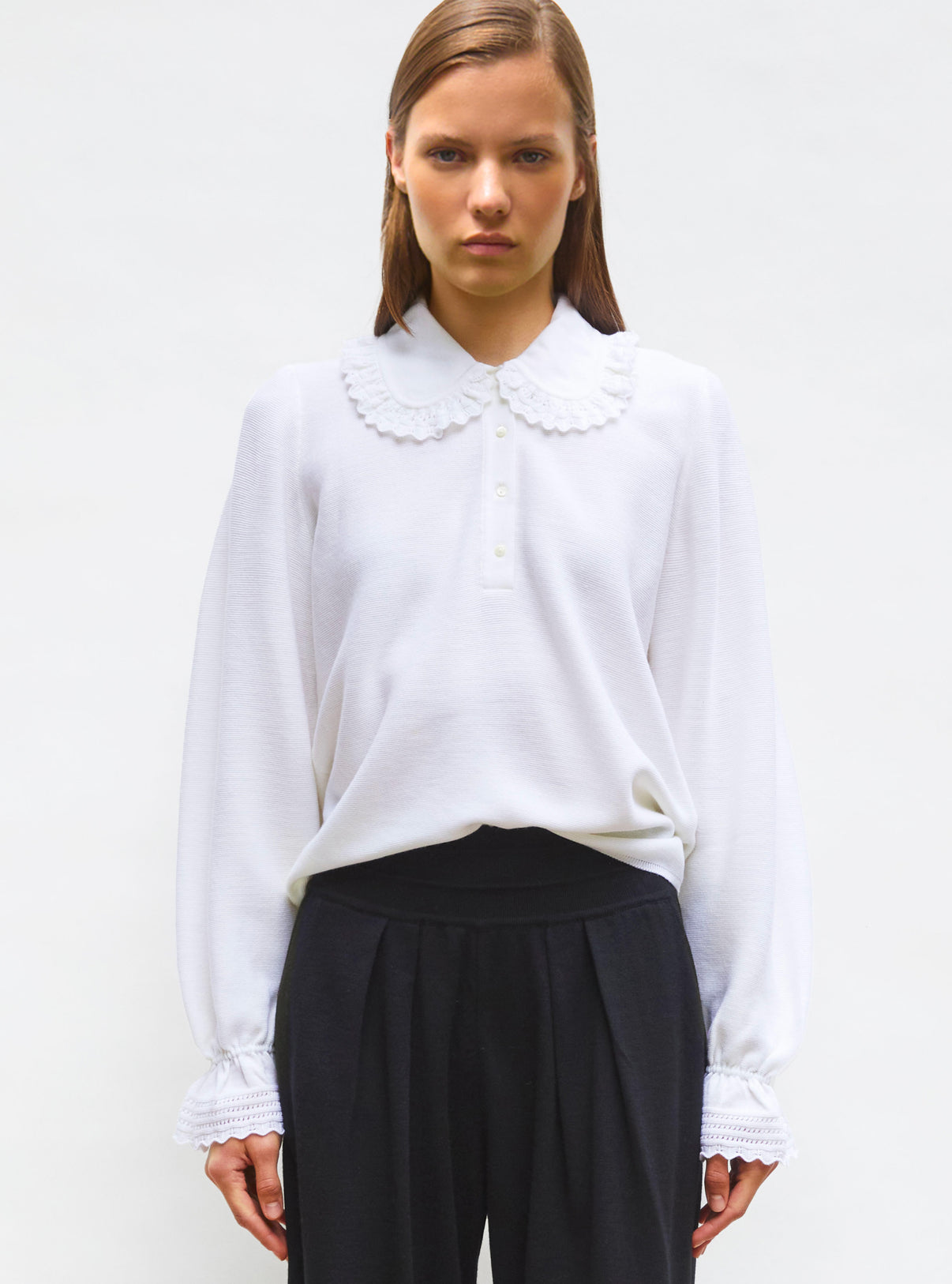 Blouse en maille à col dentelle - Vêtement en maille de luxe Molli