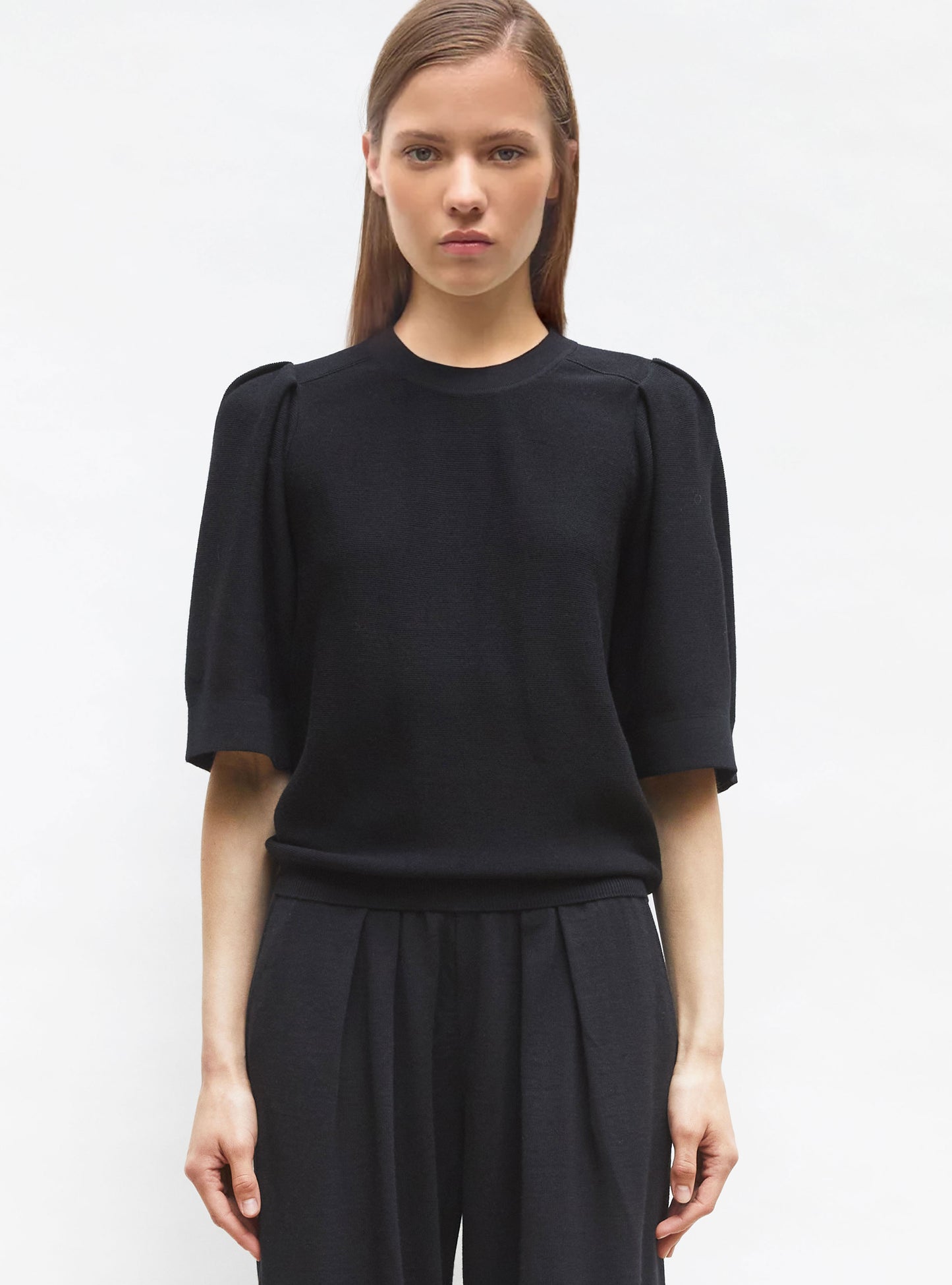 Tops, blouses de luxe femme - Top en maille manches froncées