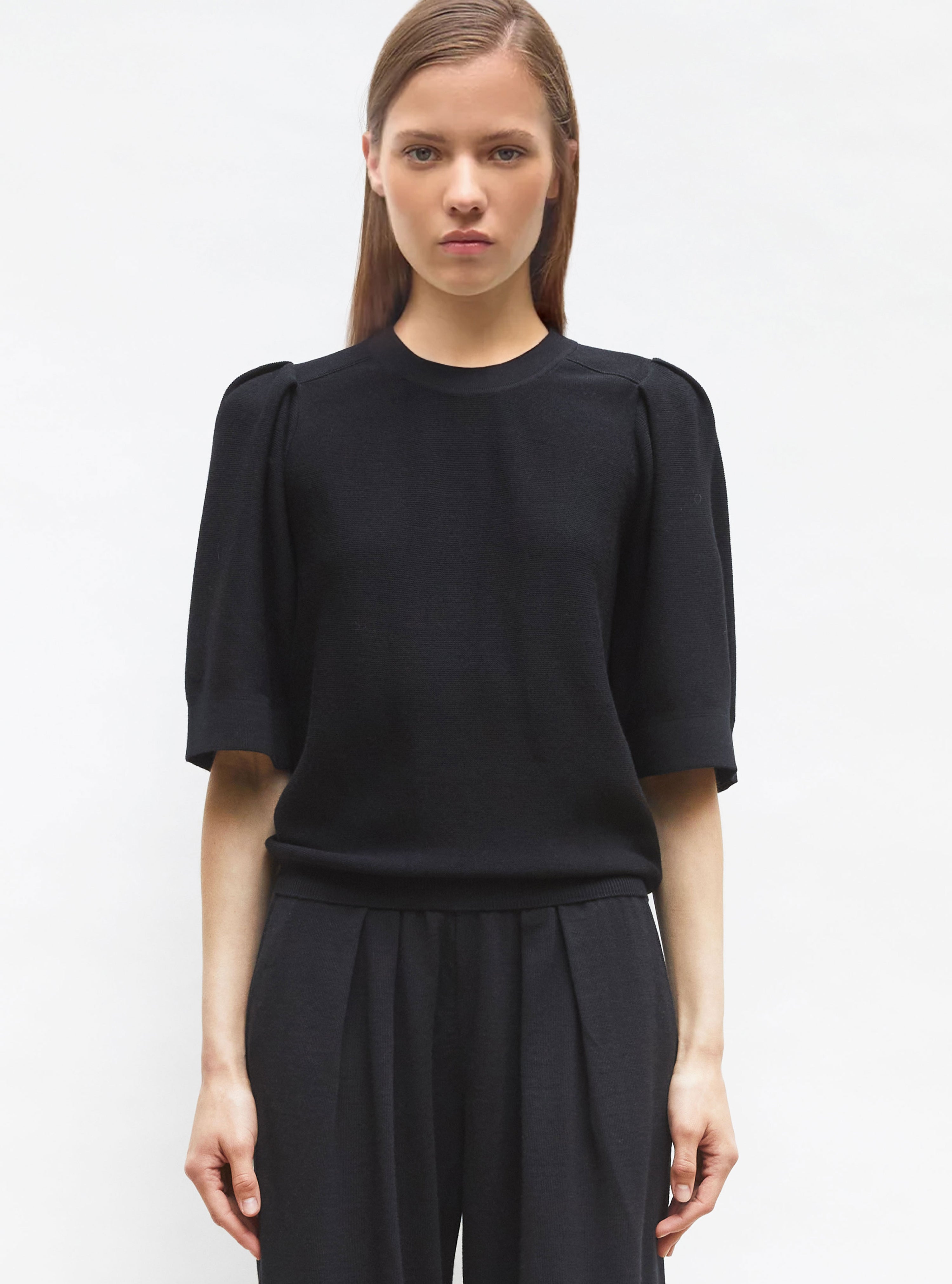 Tops, blouses de luxe femme - Top en maille manches froncées