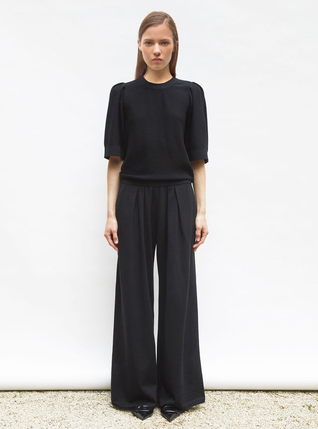 pleated elbow-length sleeved knit top - Image principale