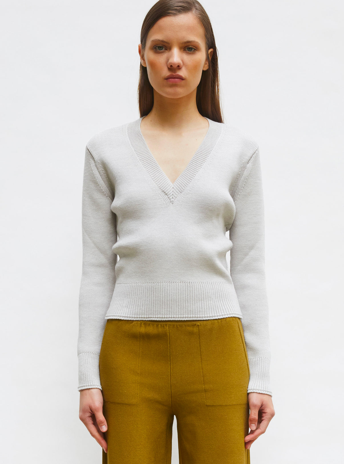 Pull col v maille pleine Soie - Vêtement en maille de luxe Molli