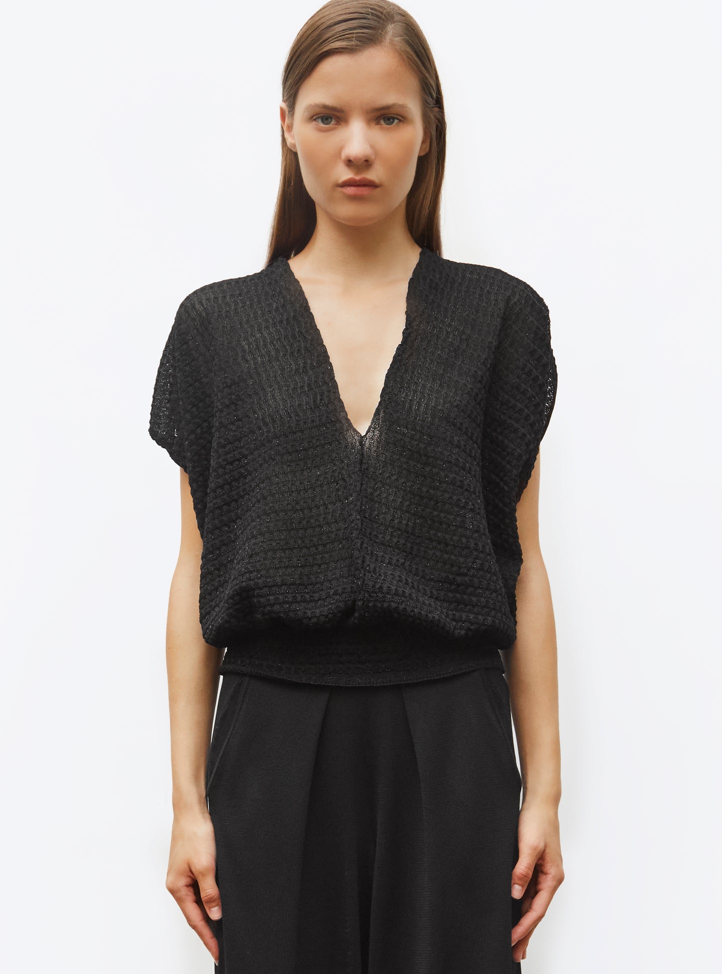 Top couture maille organza Noir Profond - Vêtement en maille de luxe Molli