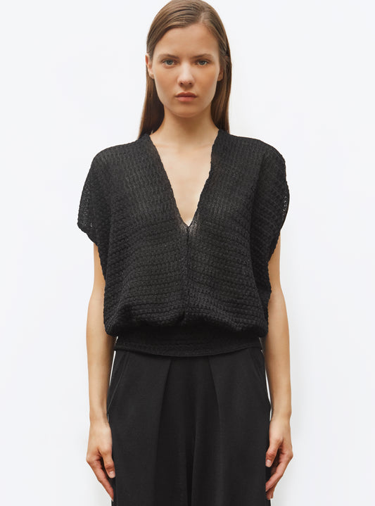 Top couture maille organza Noir Profond - Vêtement en maille de luxe Molli