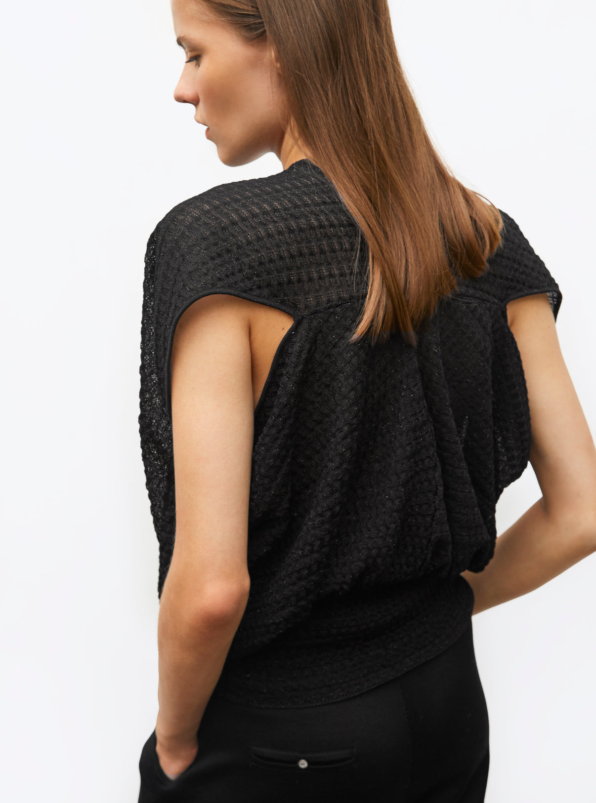 Top en maille de luxe Molli - Top couture maille organza Noir Profond