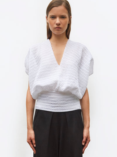 Top couture maille organza Milk - Vêtement en maille de luxe Molli