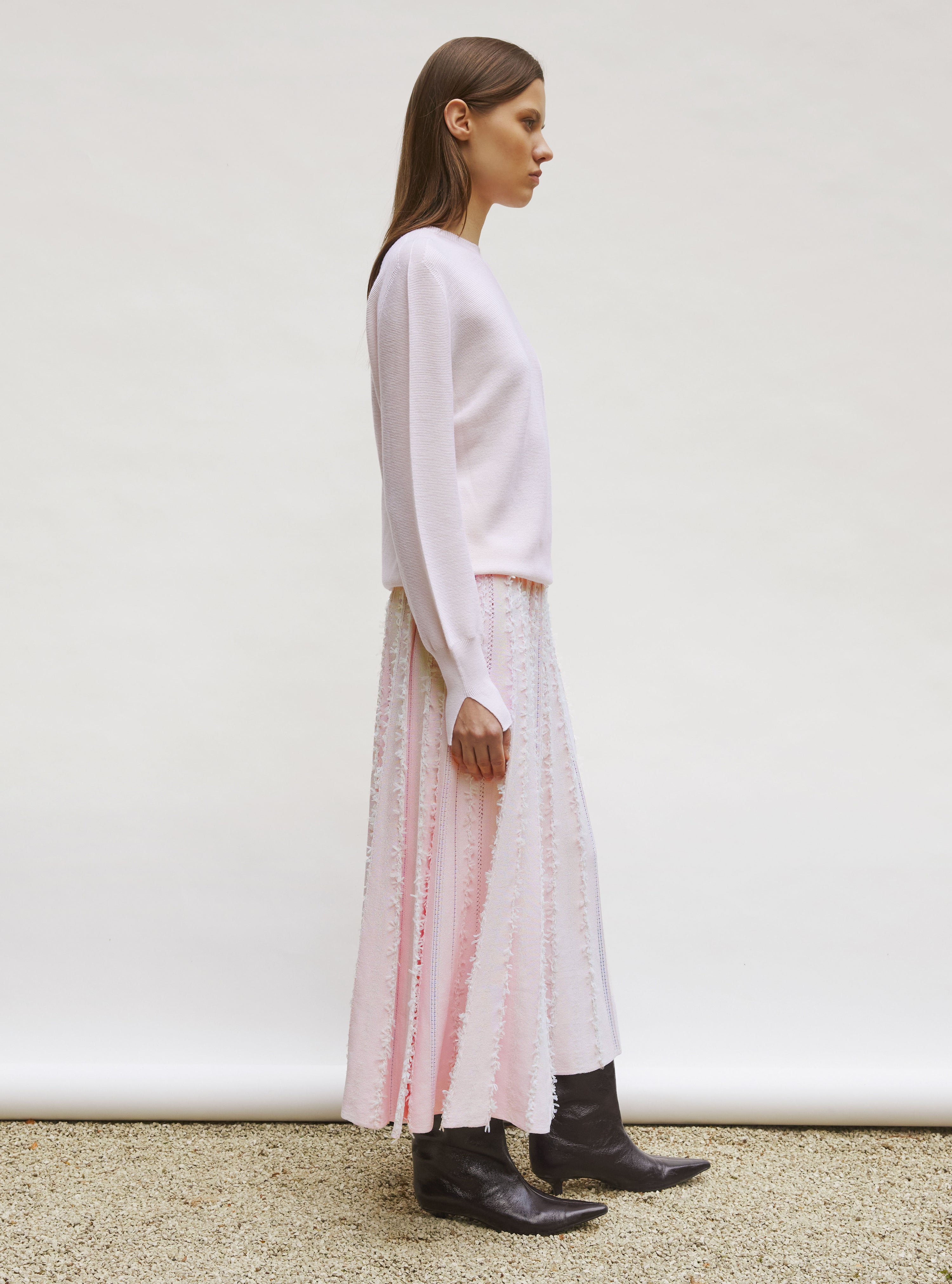 Tops, blouses de luxe femme - Top fin à col rond manches longues Pétale
