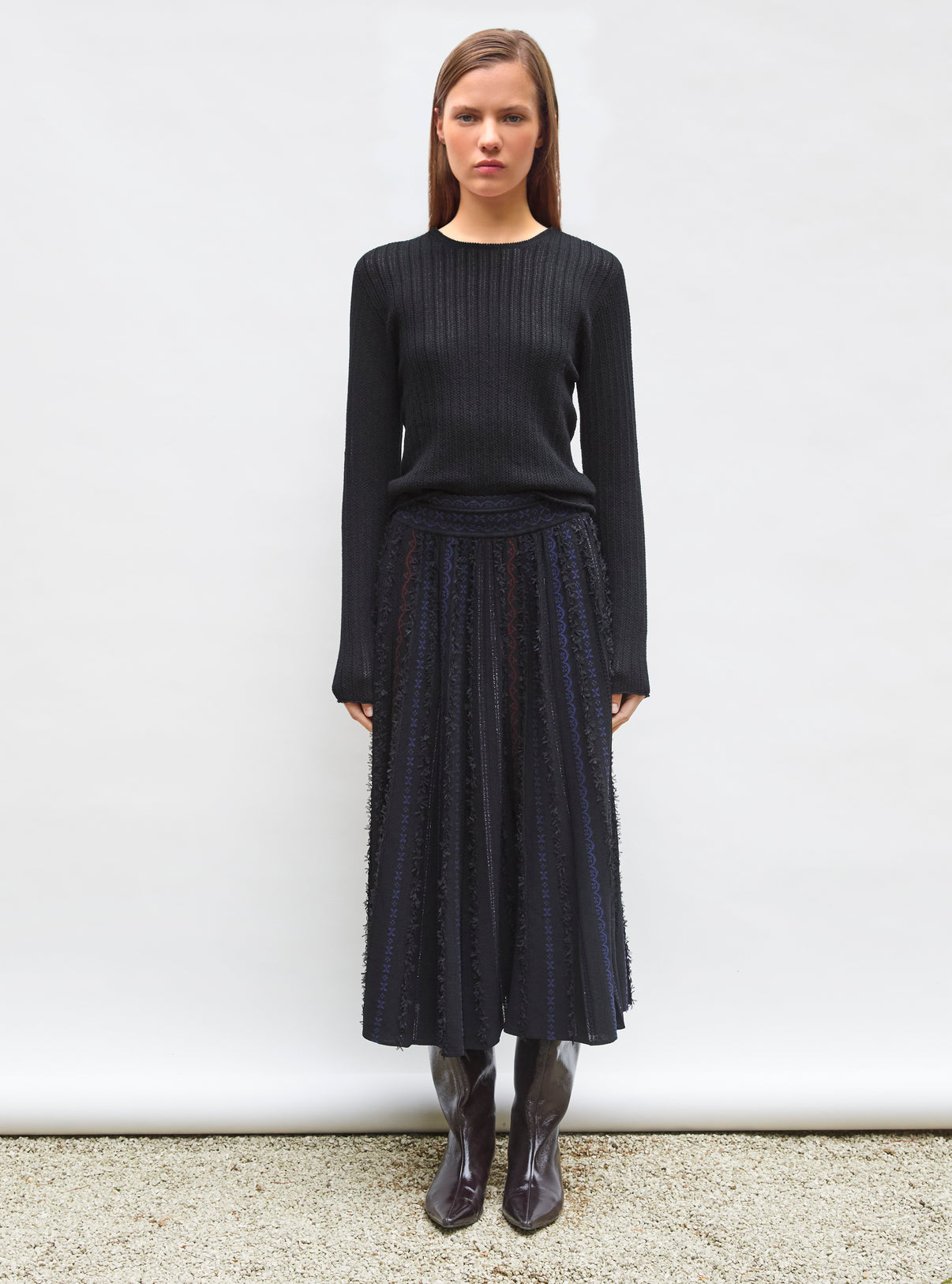 Top fin maille pointelle Noir profond - Tops, blouses de luxe