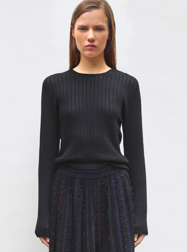 fine pointelle knit top - Image principale