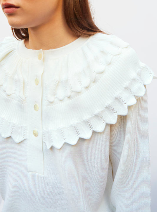 knit blouse with maxi collar