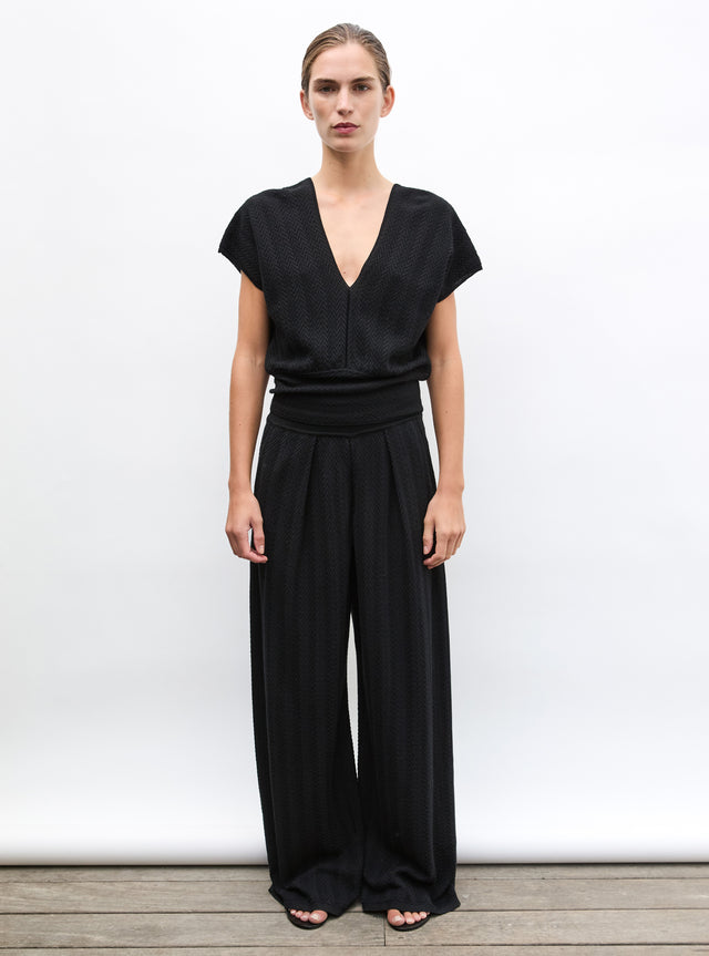 Pantalon fluide maille chevron - Image principale