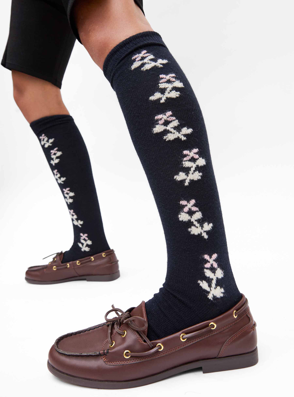 Chaussettes jacquard fleurs nuit naturel cadillac - Molli