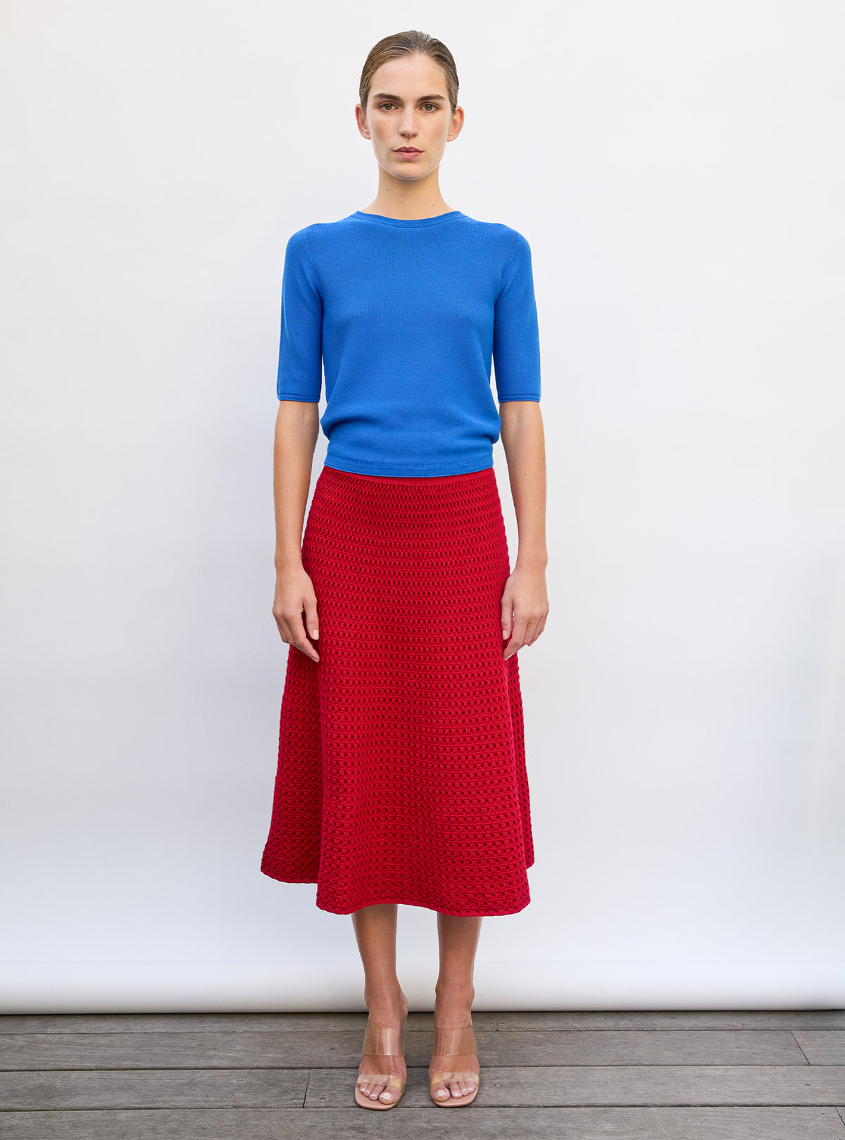 Jupe mi longue en maille smockée - Vêtement de luxe femme