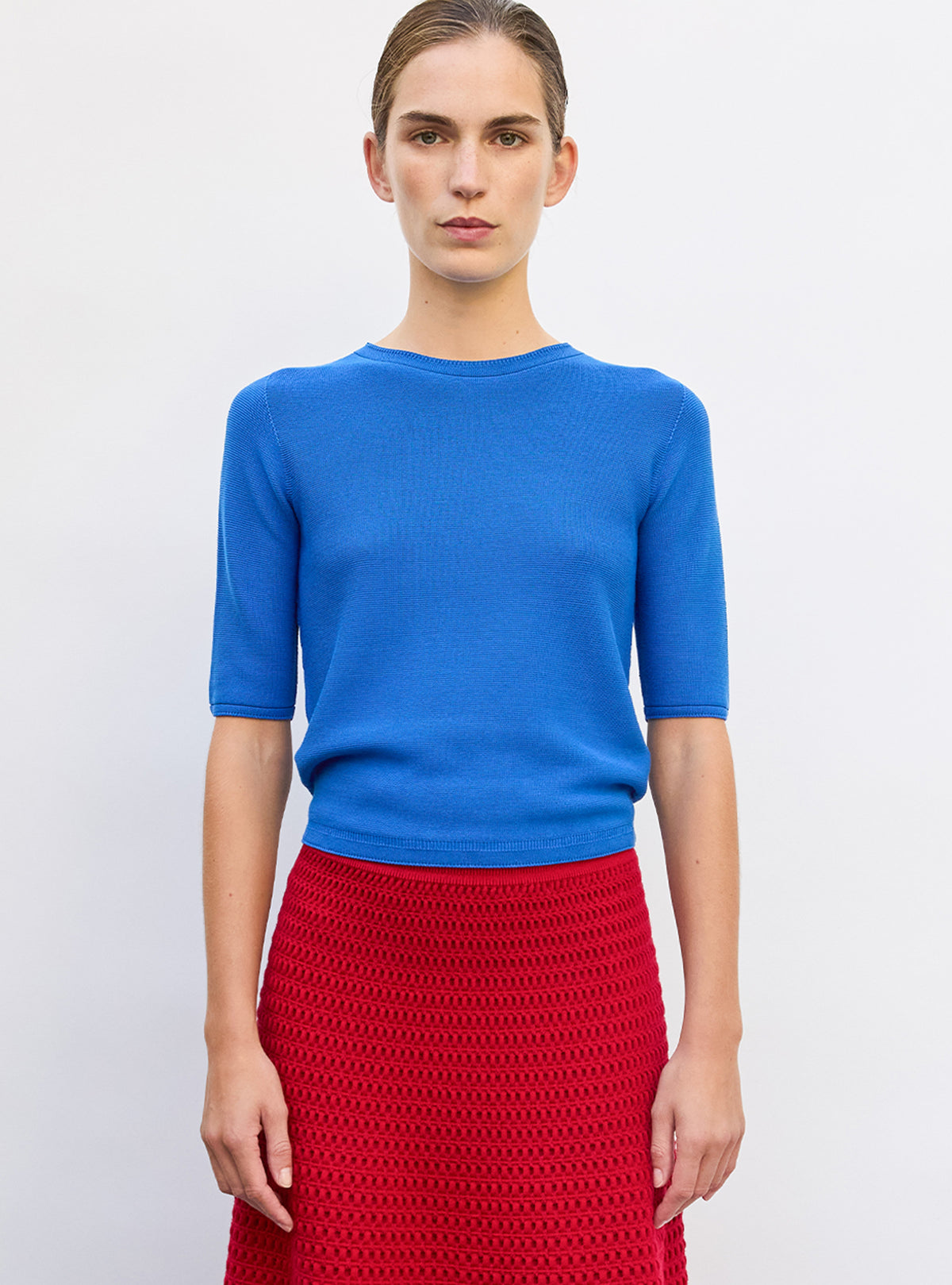 Top fin à manches coudes - Vêtement en maille de luxe Molli