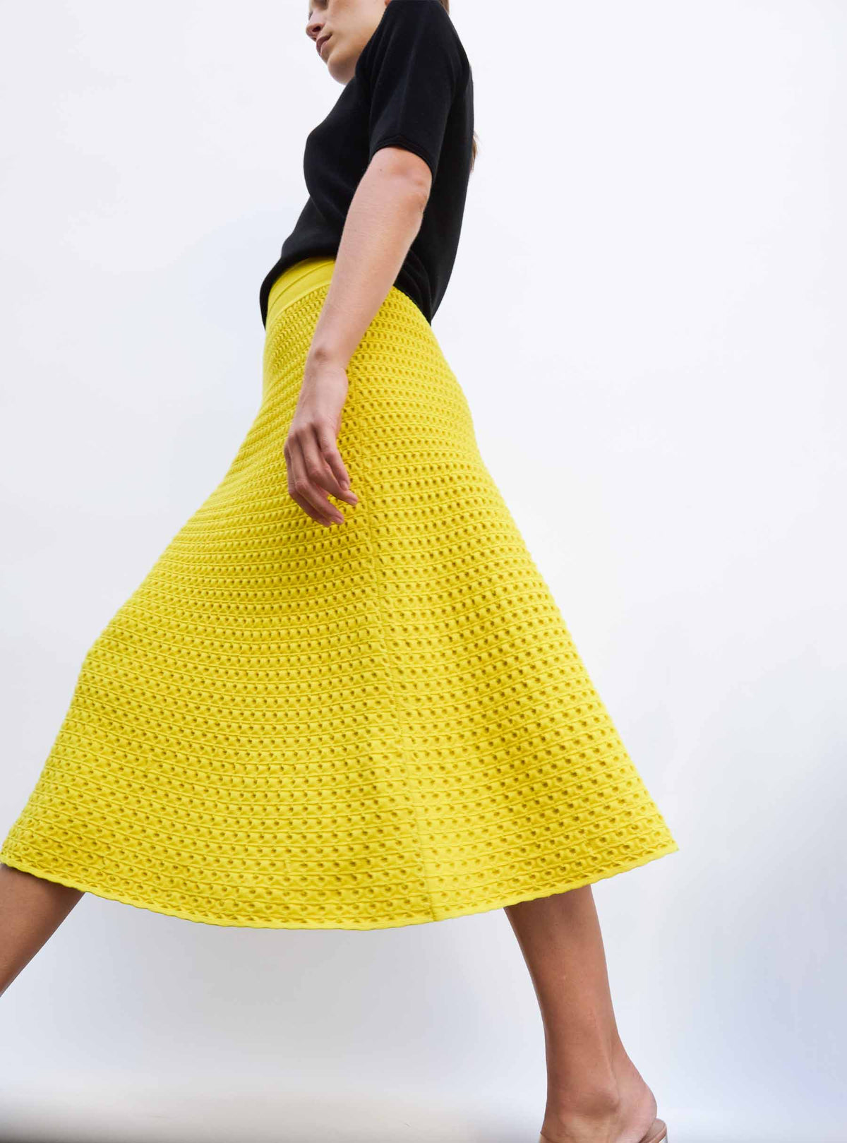 Jupe mi-longue maille smockée Mimosa - Vêtement de luxe femme