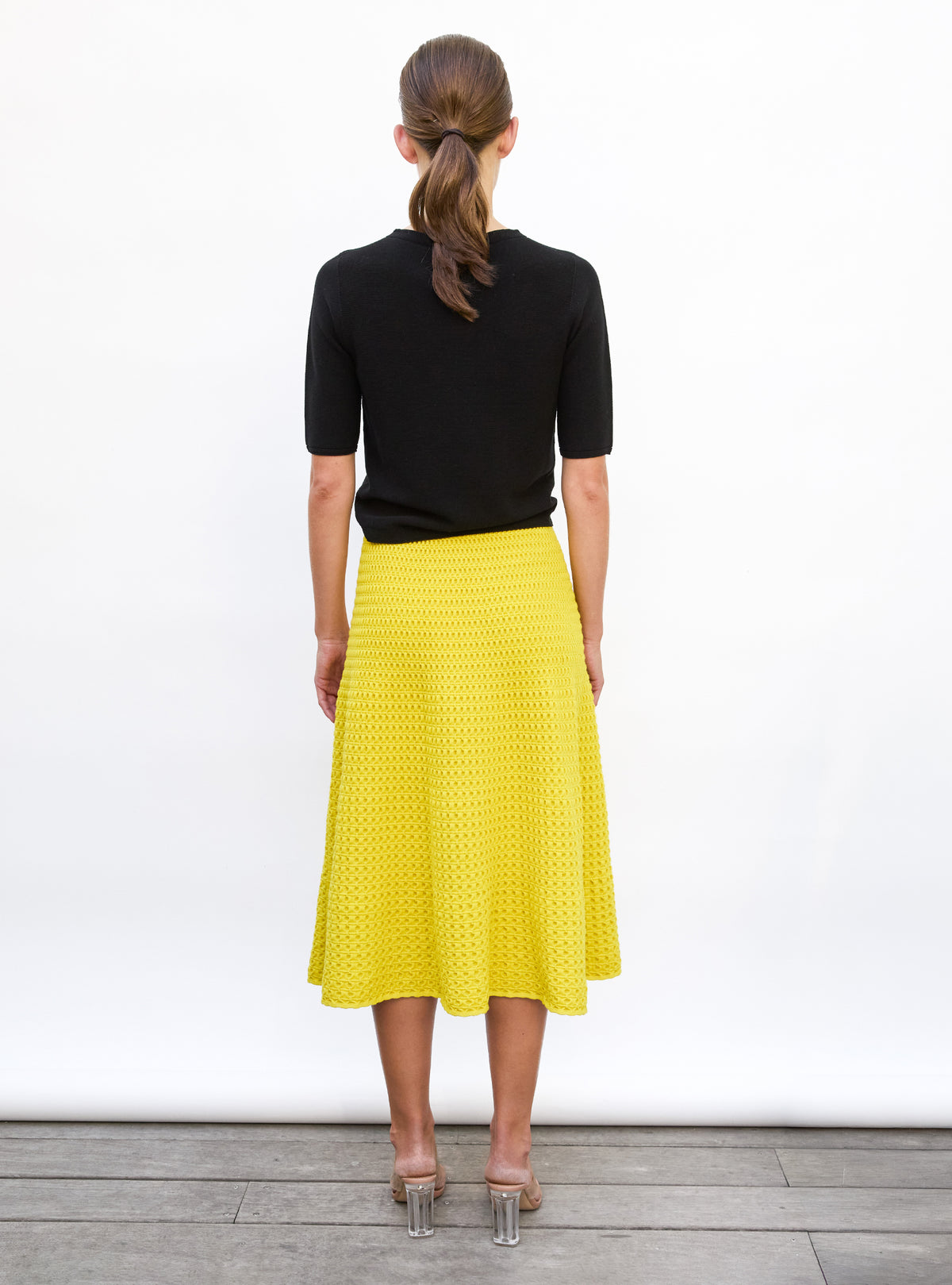 Jupe mi-longue maille smockée Mimosa - Jupes de luxe