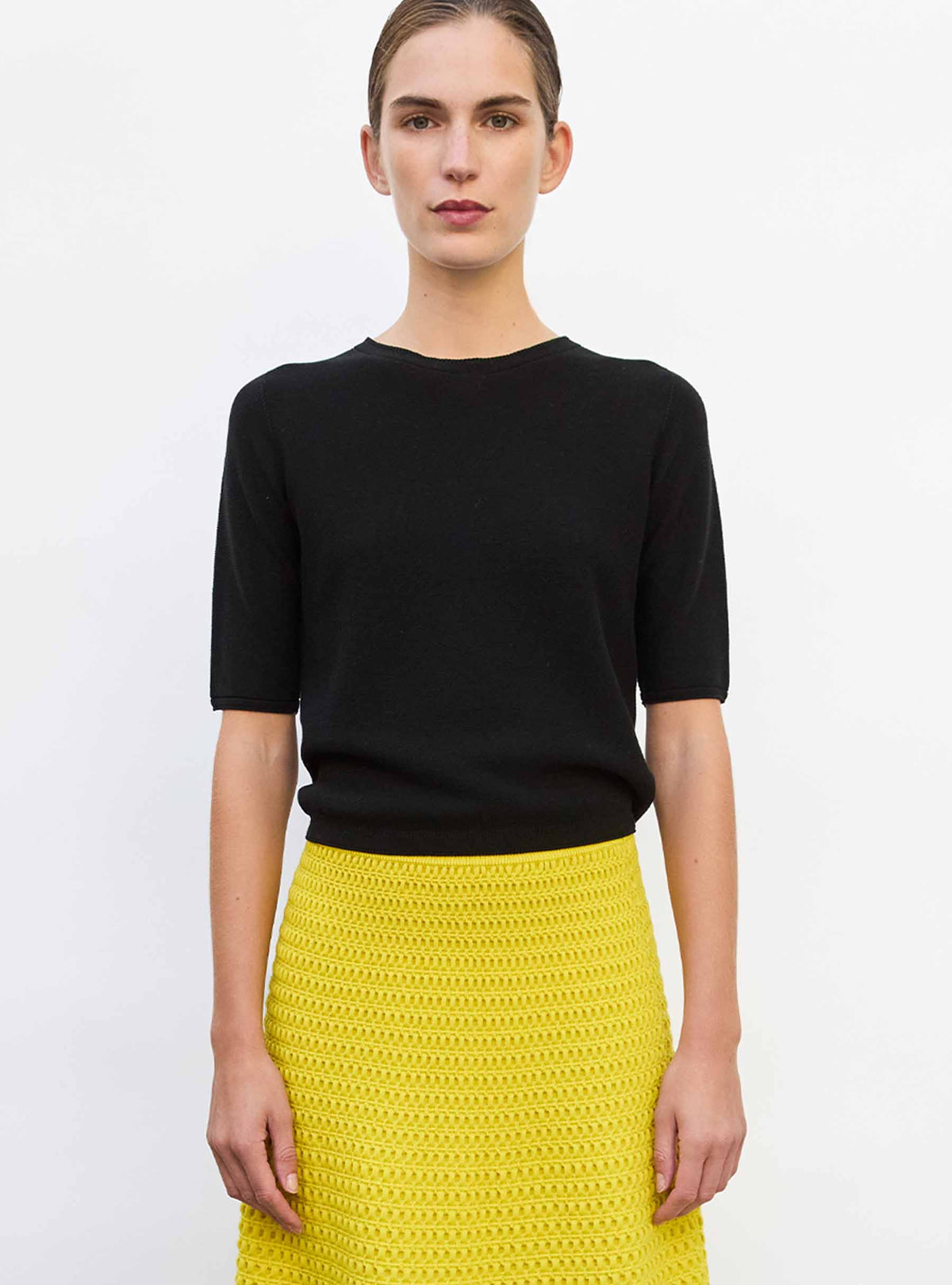 Top fin à manches coudes - Vêtement en maille de luxe Molli