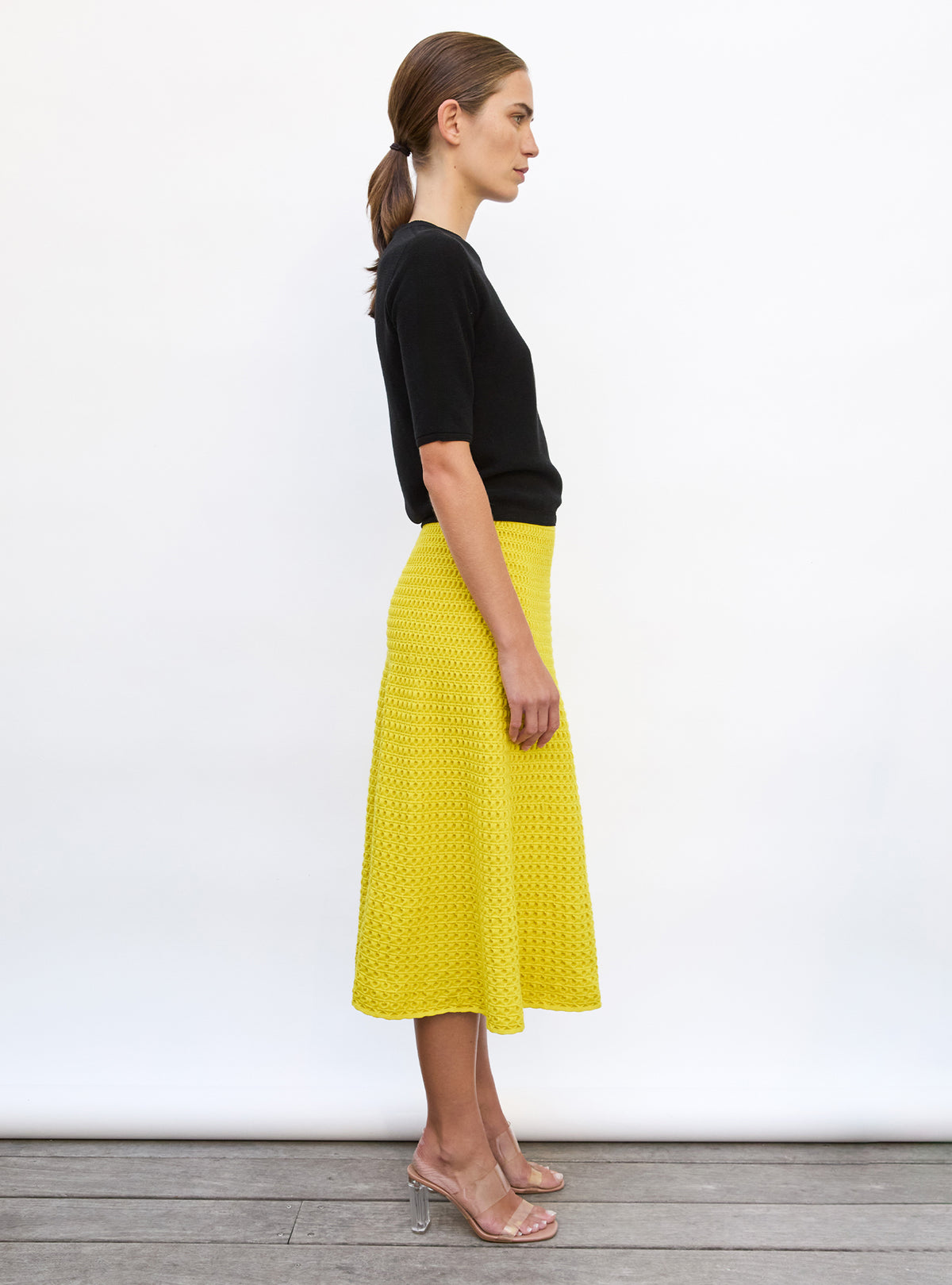 Jupes de luxe femme - Jupe mi-longue maille smockée Mimosa