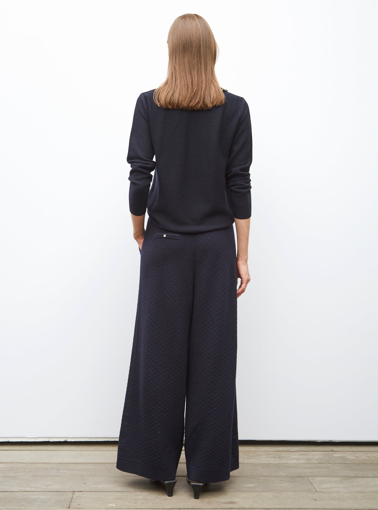 Pantalons de luxe femme - Pantalon couture en maille damier