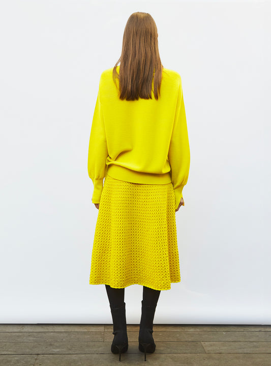 smocked knit mid-length skirt