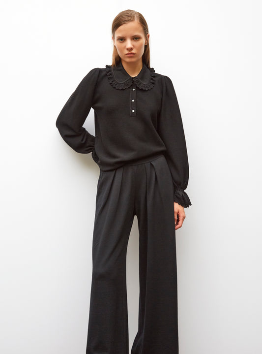Molli knit blouse with lace collar