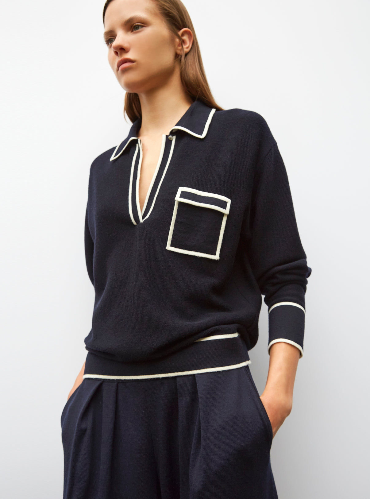 Chemise en maille col gansé nuit naturel - Vêtement en maille de luxe Molli