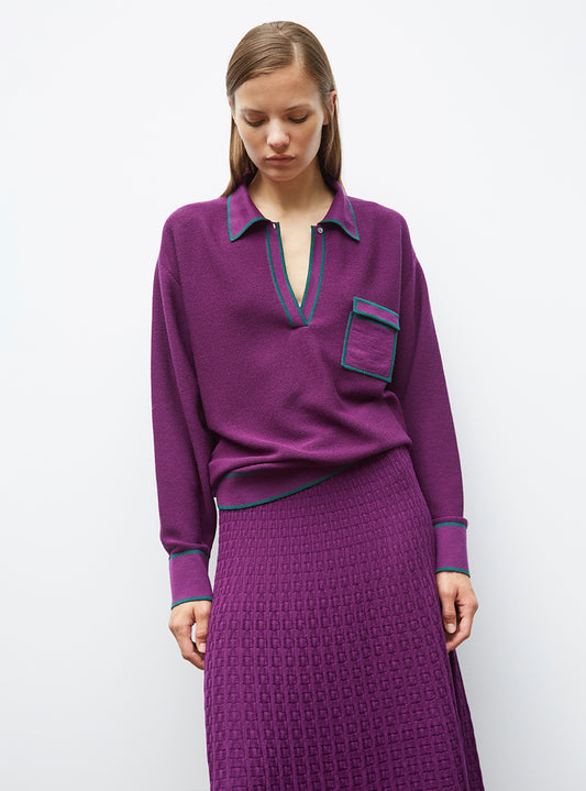 molli knit shirt with band-edged collar