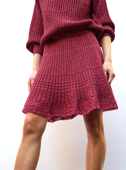 short knit skirt with fringe
