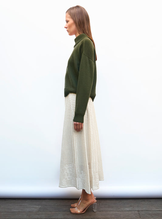 short sweater with braided finishes