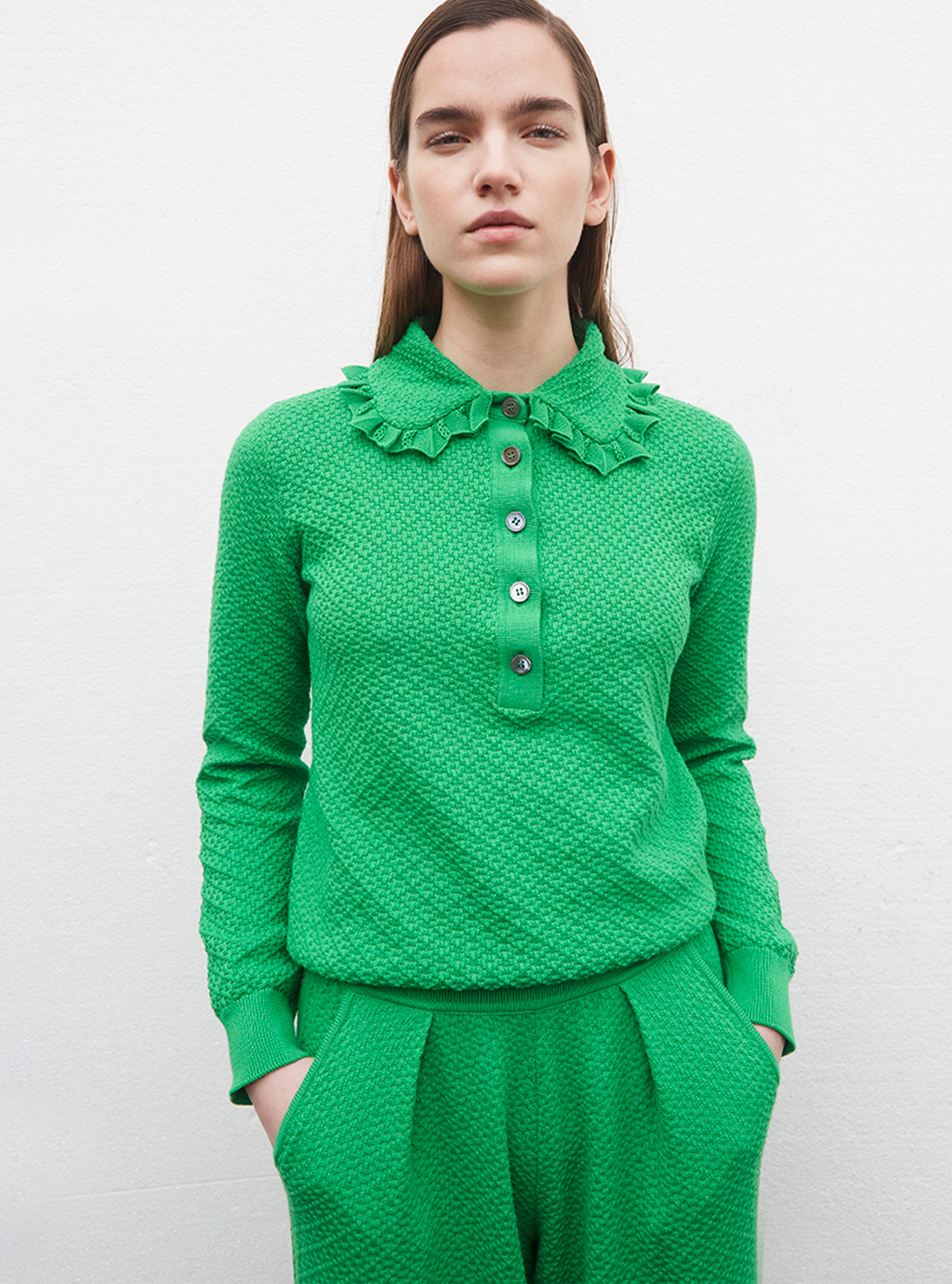 Pantalon couture en maille damier - Vêtement en maille de luxe Molli