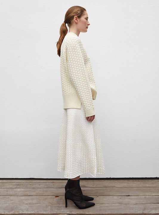 smocked knit mid-length skirt