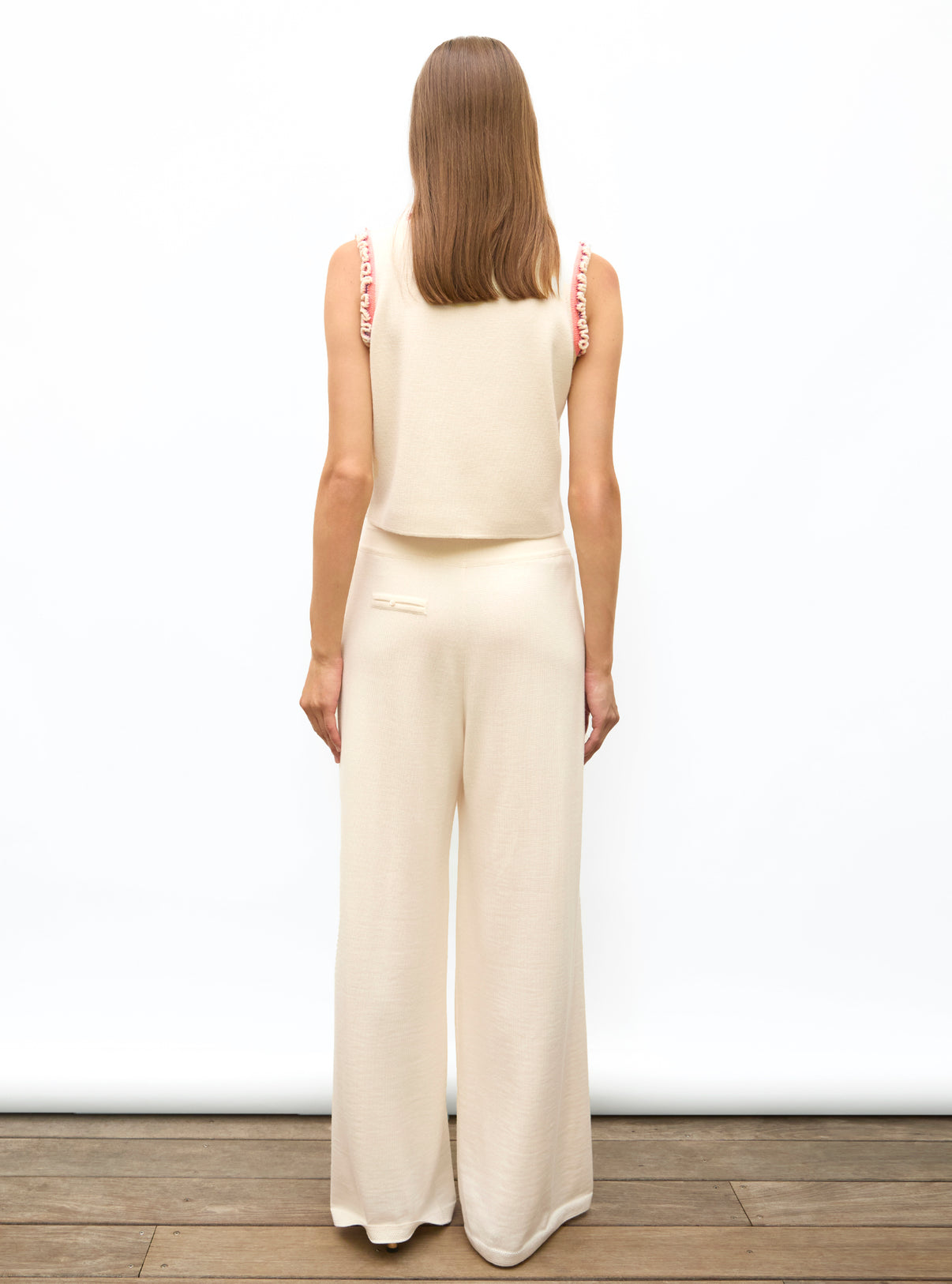 Top en maille à mini volants Naturel-Multi - Tops de luxe femme