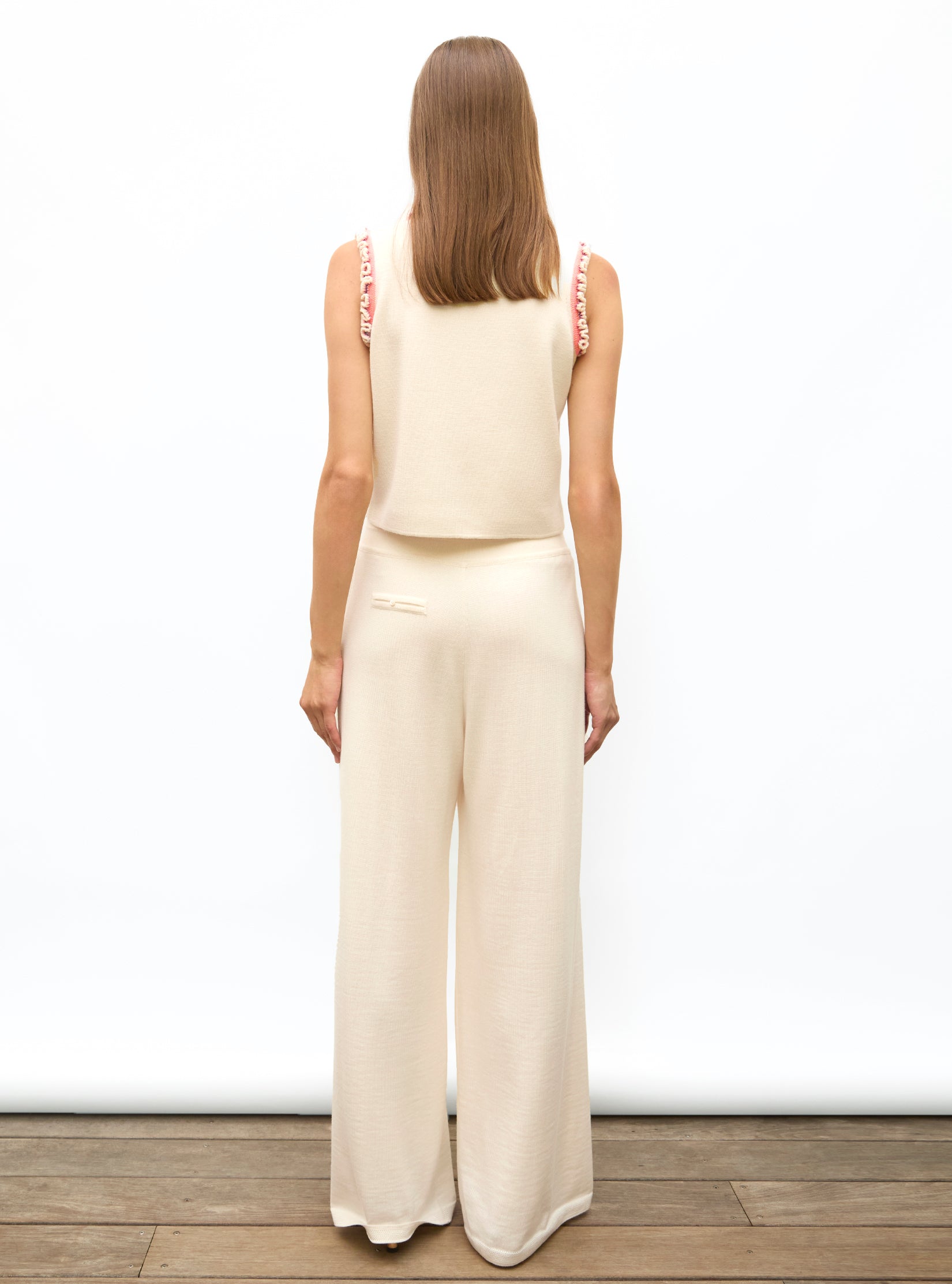 Top en maille à mini volants Naturel-Multi - Tops de luxe femme