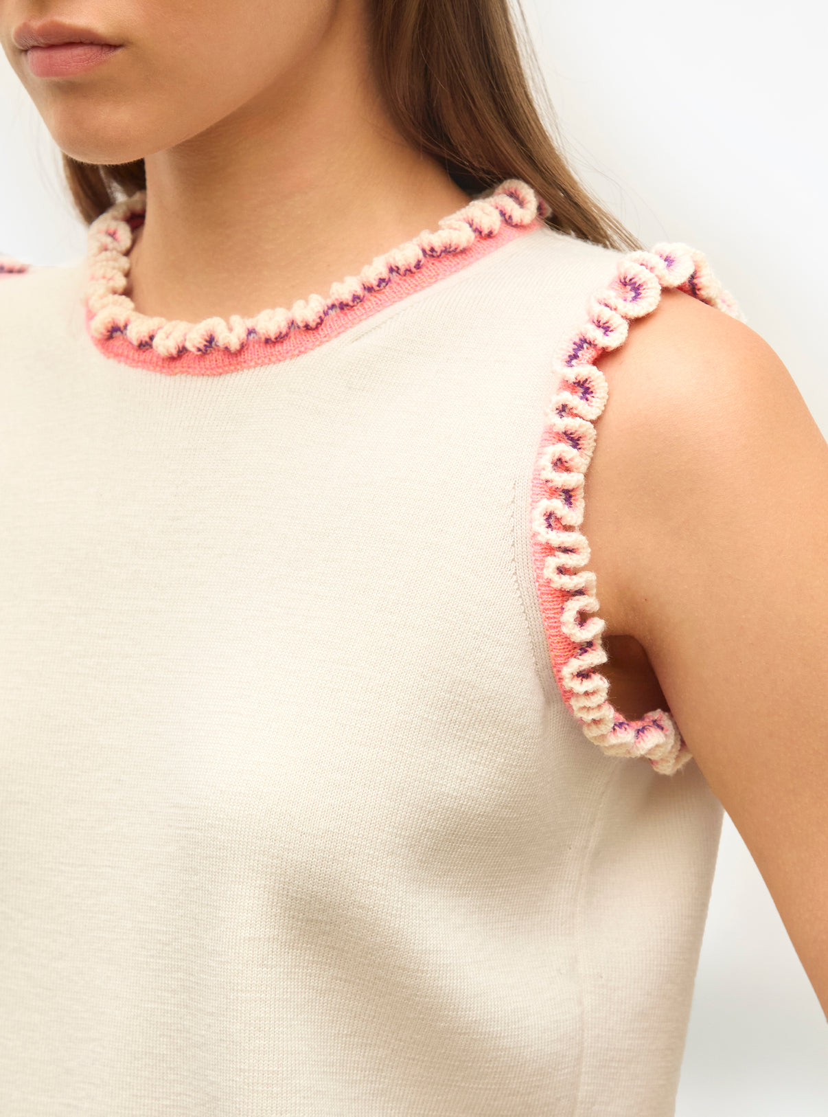 Tops en maille de luxe - Top en maille à mini volants Naturel-Multi