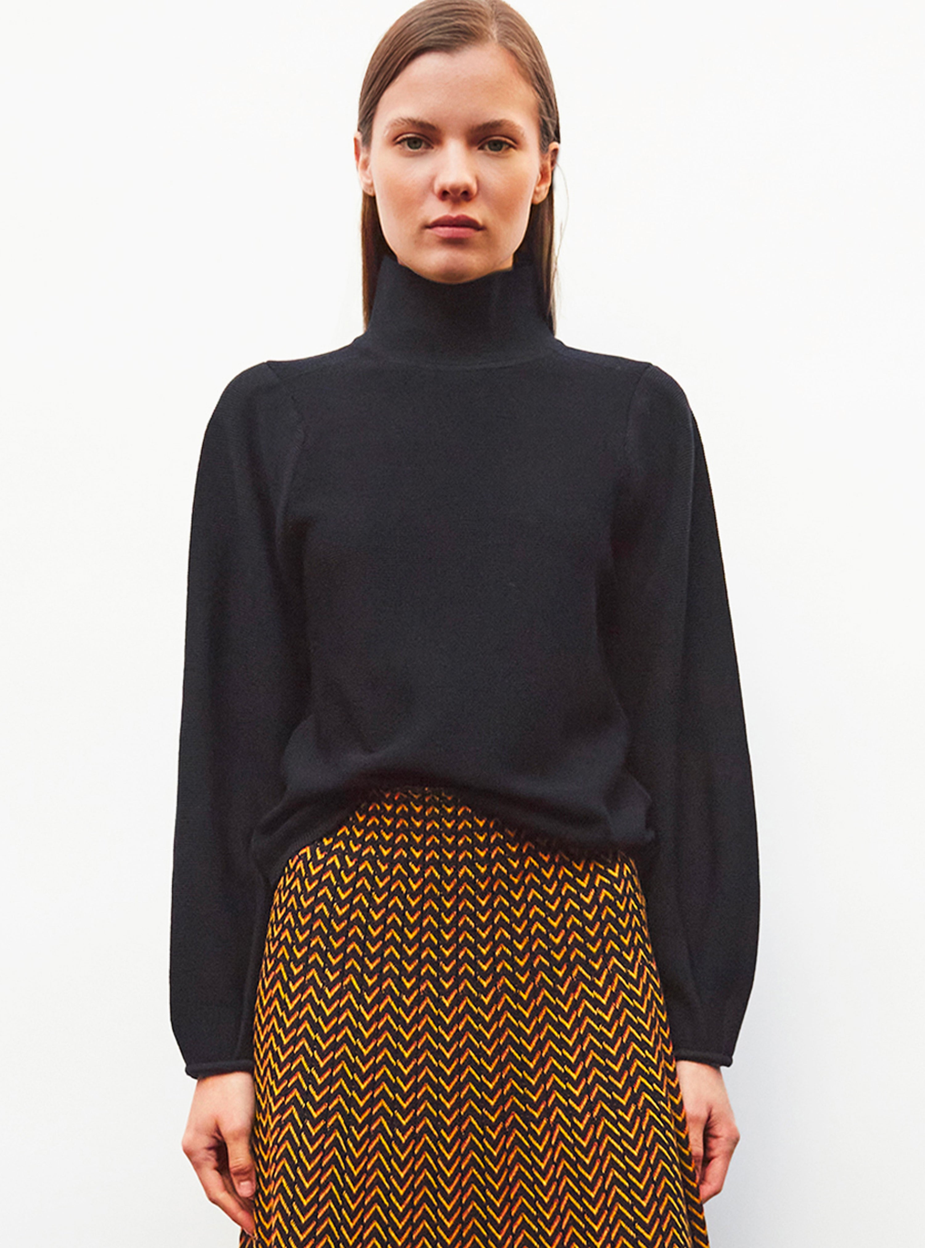 Pull fin poignets à plis Nuit - Vêtement de luxe femme