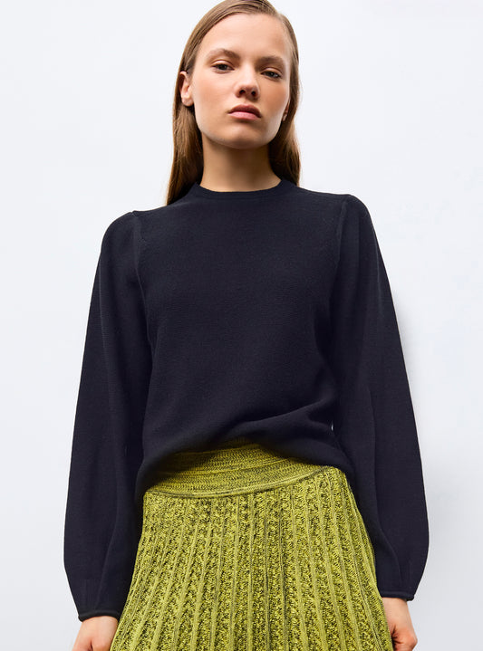 round-collared top with pleated cuffs