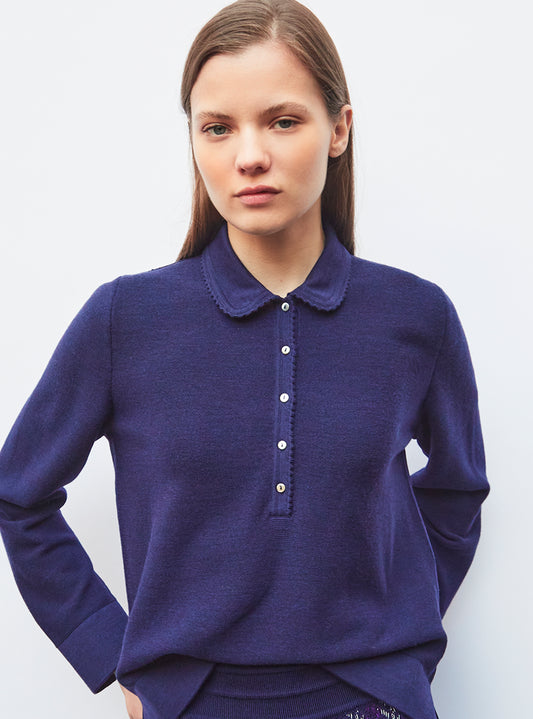 knit shirt with rick rack-edged collar