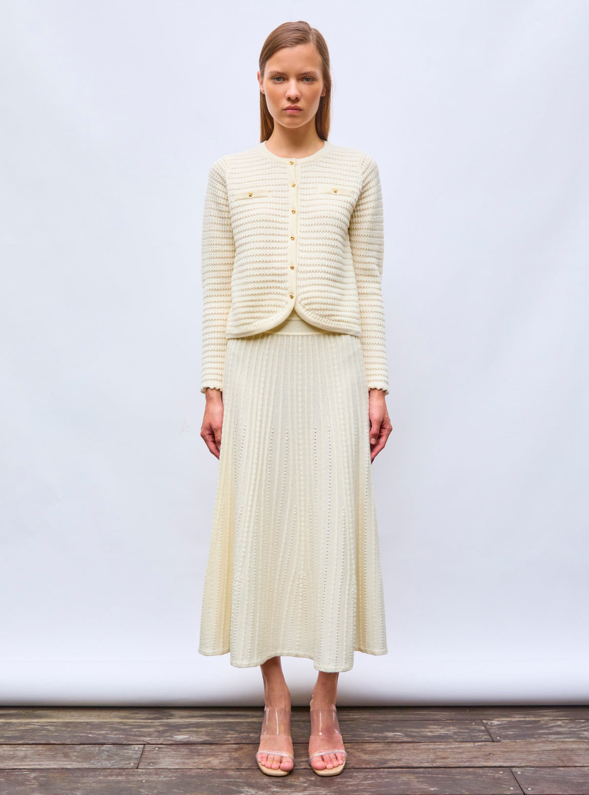 Tops de luxe femme - Veste maille gaufrée Naturel 