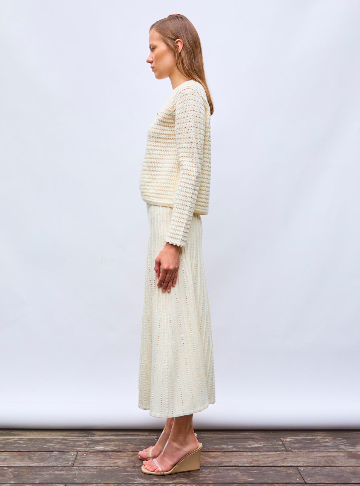 Veste maille gaufrée Naturel - Tops de luxe