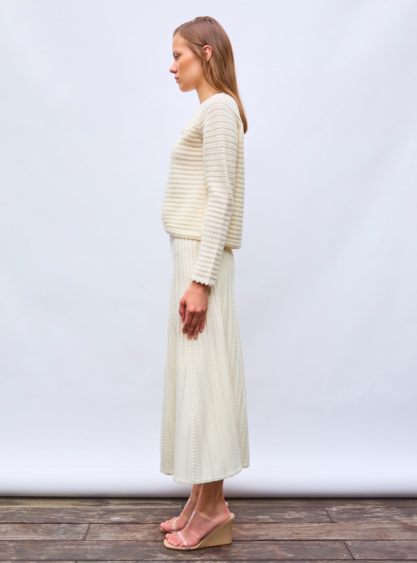 Veste maille gaufrée Naturel - Tops de luxe