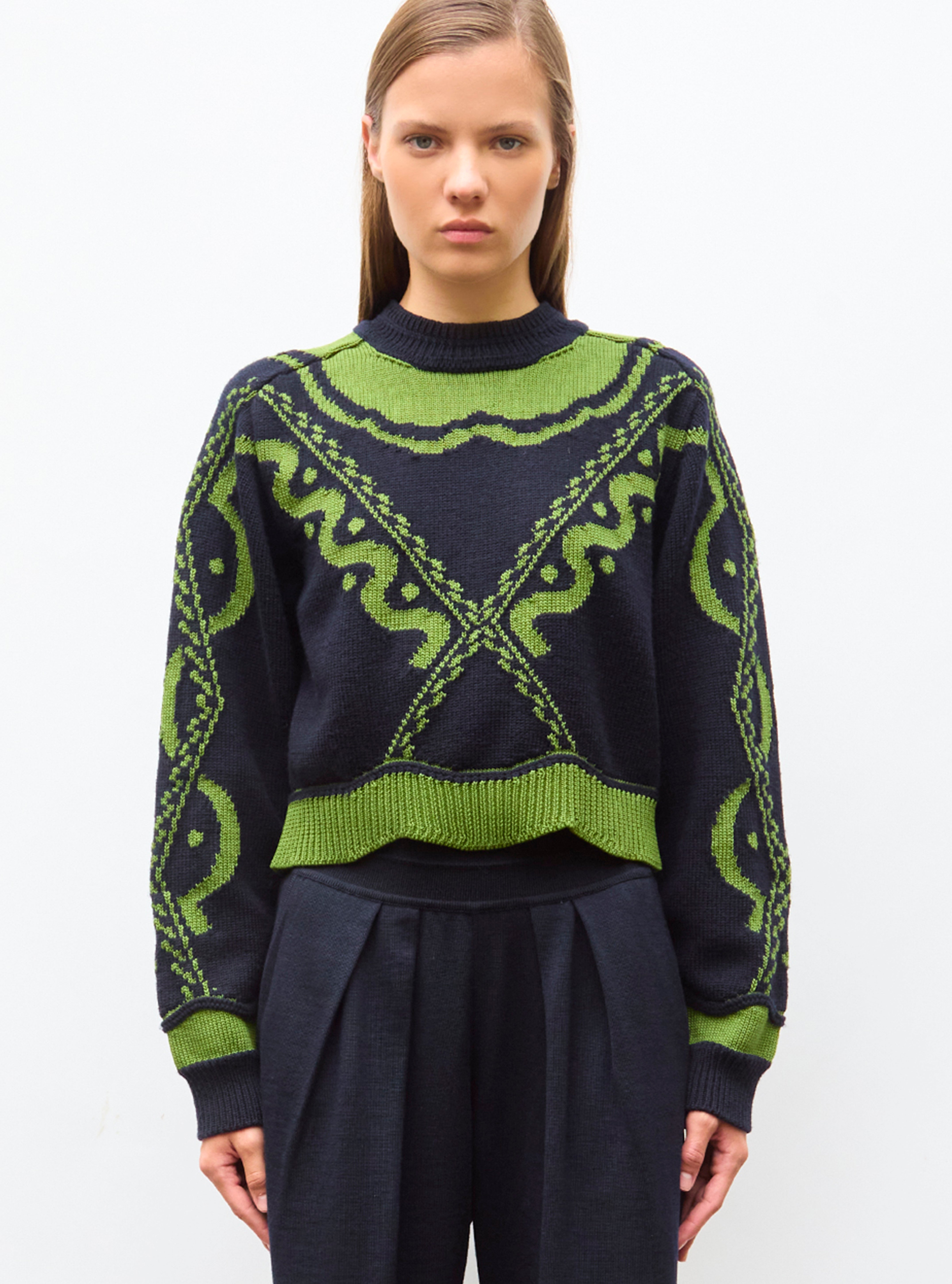 jacquard knit sweater midnight-olive | Molli